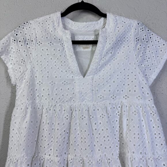 MAEVE ANTHROPOLOGIE Dress XSmall Harper Eyelet V-Neck Tunic Scallop Hem Lined - Picture 5 of 12